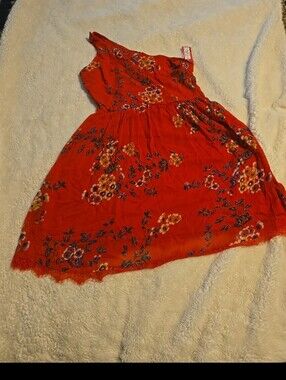 090126 XHILARATION WOMEN'S ONE SHOULDER FIT FLORAL DRESS ORANGE med NEW WITH TA